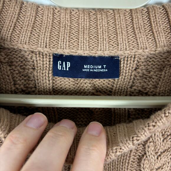 GAP Medium TALL Classic Cable-Knit Sweater Camel tan brown fisherman preppy - Picture 6 of 8